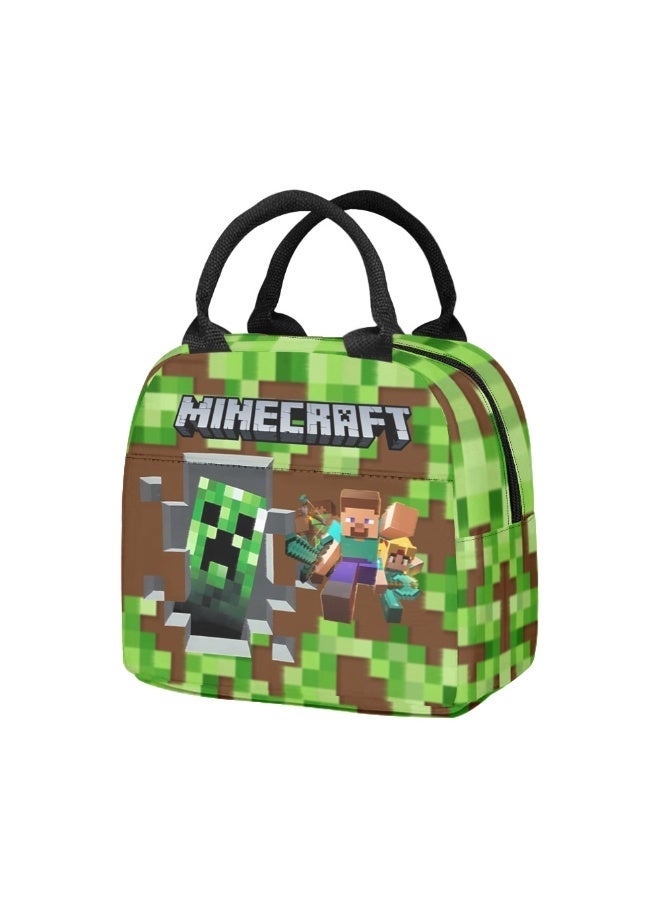 MINECRAFT Cartoon Bento Bag, Steve Creeper Print, Waterproof Portable Lunch Bag for Kids - Image 1