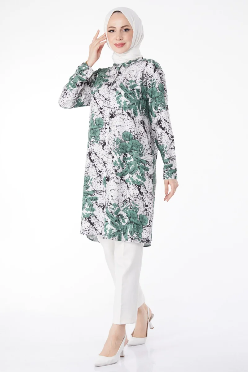 Tofisa Plain Shirt Collar Women's Khaki Patterned Tunic - 25042