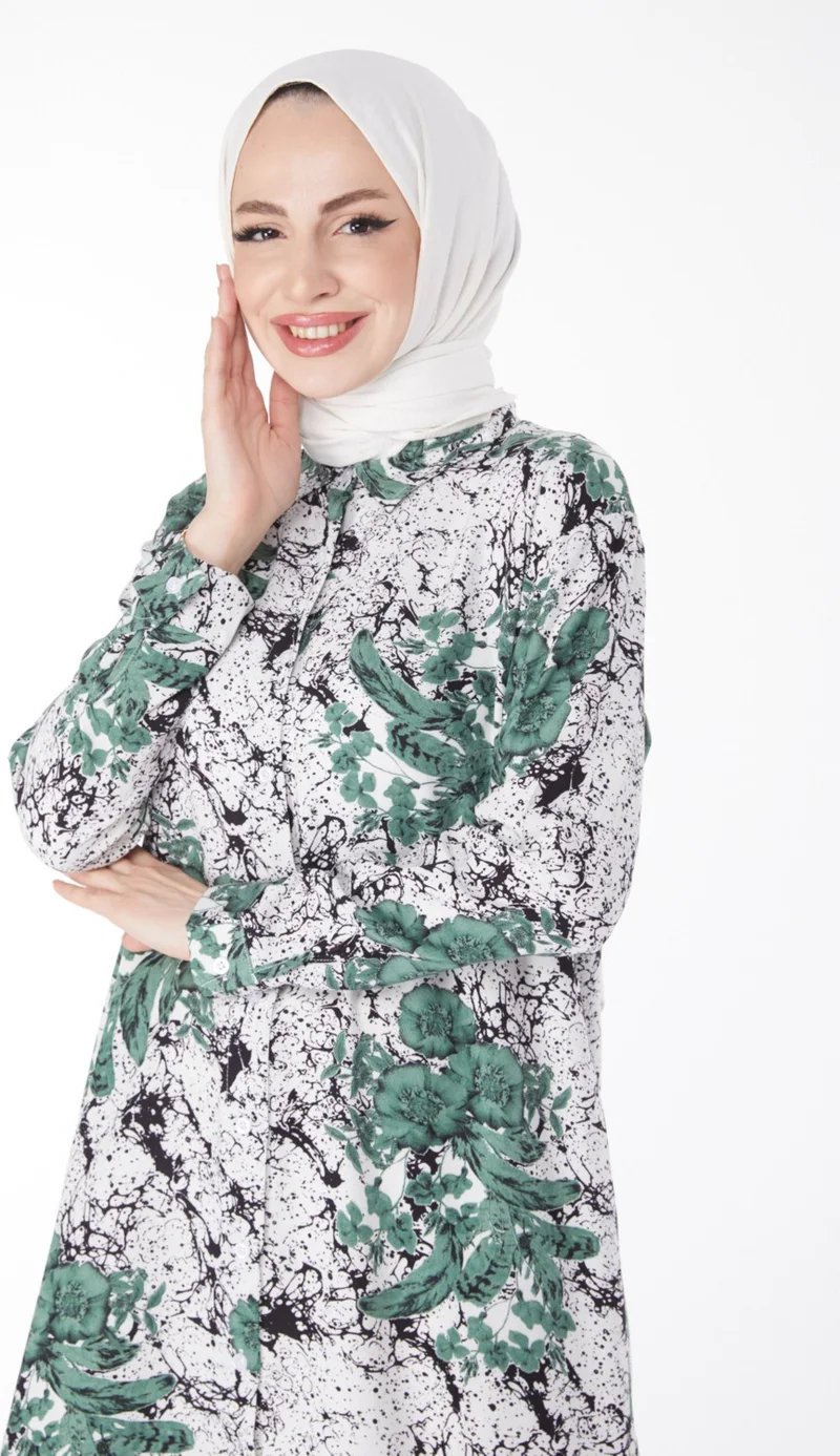 Tofisa Plain Shirt Collar Women's Khaki Patterned Tunic - 25042