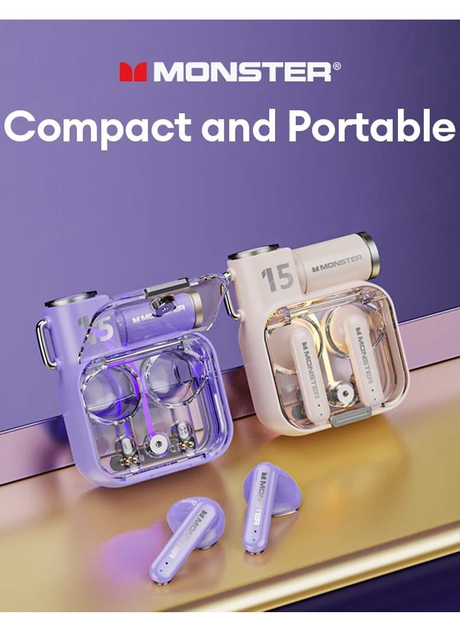 Monster - Monster XKT15 Wireless Bluetooth Earbuds Gaming Headphones Deep Bass Low Latency Game Headset with Built in Microphone Noise Canceling Comfortable to wear Violet - Image 1