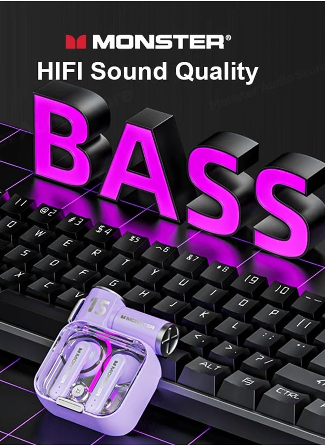 Monster - Monster XKT15 Wireless Bluetooth Earbuds Gaming Headphones Deep Bass Low Latency Game Headset with Built in Microphone Noise Canceling Comfortable to wear Violet - Image 1