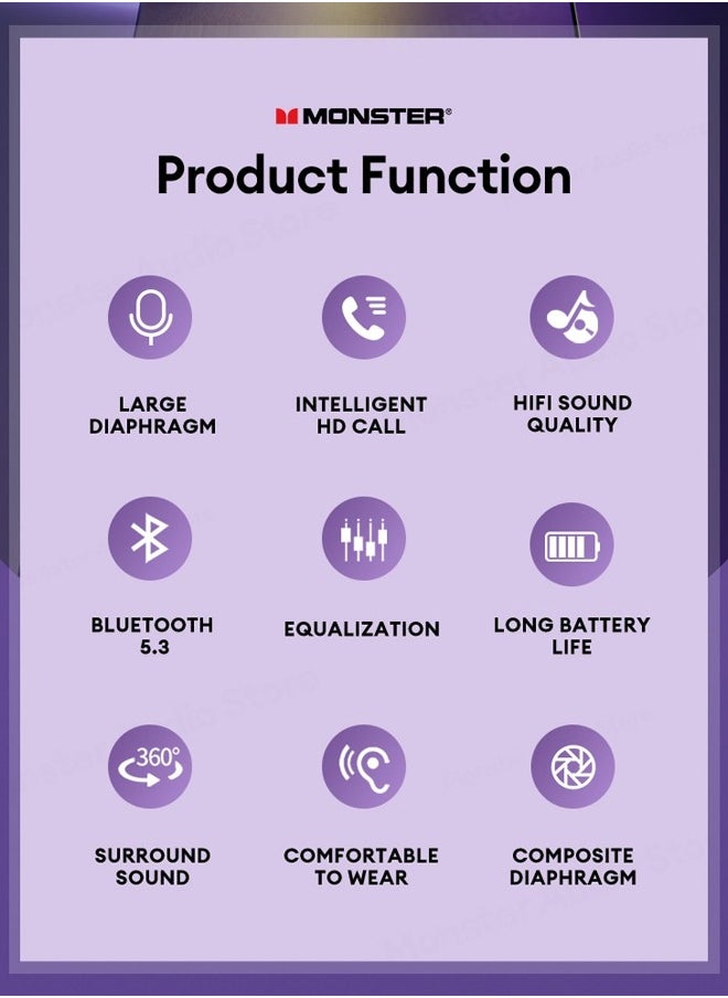 Monster - Monster XKT15 Wireless Bluetooth Earbuds Gaming Headphones Deep Bass Low Latency Game Headset with Built in Microphone Noise Canceling Comfortable to wear Violet - Image 1