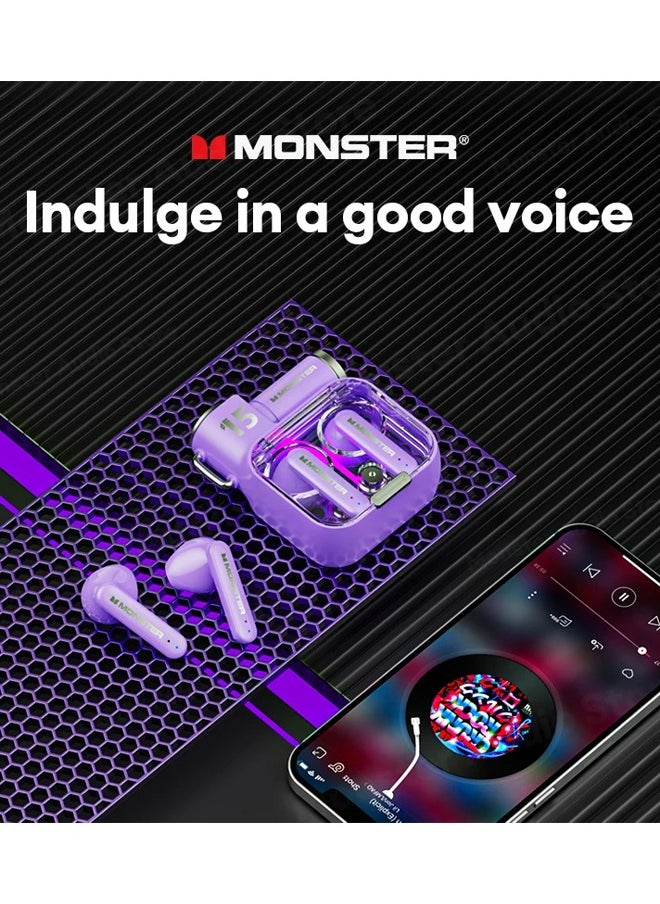 Monster - Monster XKT15 Wireless Bluetooth Earbuds Gaming Headphones Deep Bass Low Latency Game Headset with Built in Microphone Noise Canceling Comfortable to wear Violet - Image 1