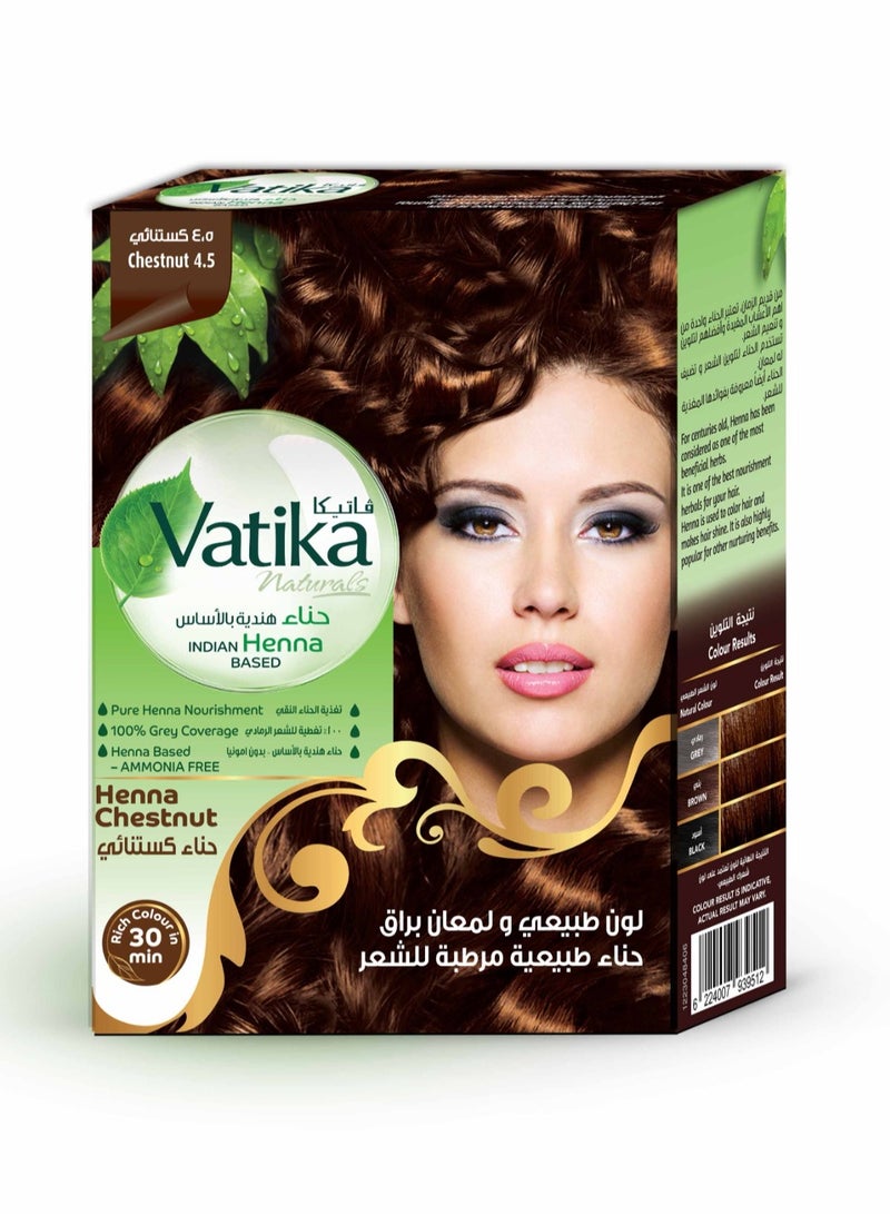 Dabur Vatika Henna Hair Color For Hair Dye 6 x 10g | Chestnut | 100% Grey Coverage | Indian Henna Based | No Ammonia - Image 1