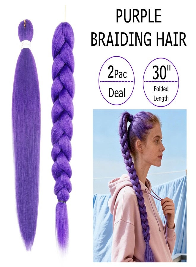 Bileaf Purple Braiding Hair Pre Stretched 30 Inch - Purple Hair Extensions for Braids Long Synthetic Yaki Braiding Hairs DIY Braids Ponytail for Stage Party Halloween Cosplay 2 Pack - Image 4