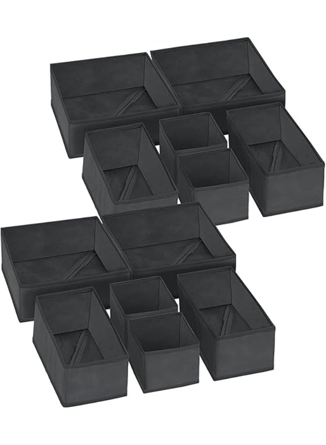 DUNISO 12 Pcs Clothes Drawer Organisers，Foldable Underwear Drawer Organizer and Closet Dividers，Storage Dresser Drawer Dividers，for Clothes, Socks, Bras, Underwear, Towels, Leggings, Jeans and Sweaters，Black - Image 1