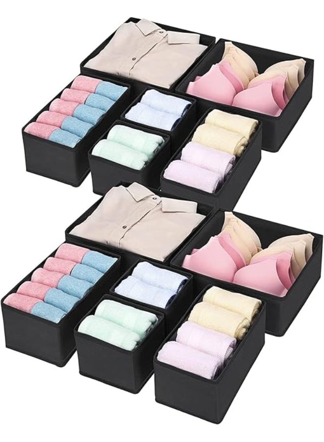 DUNISO 12 Pcs Clothes Drawer Organisers，Foldable Underwear Drawer Organizer and Closet Dividers，Storage Dresser Drawer Dividers，for Clothes, Socks, Bras, Underwear, Towels, Leggings, Jeans and Sweaters，Black - Image 2