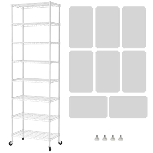 SINGAYE 8 Tier Shelf Organizer Storage Metal Shelves Garage Wire Shelving Unit Pantry Rack Adjustable Standing Storage for Kitchen Closet Laundry Bathroom Pantry 12" D x 22" W x 74" H White - Image 1