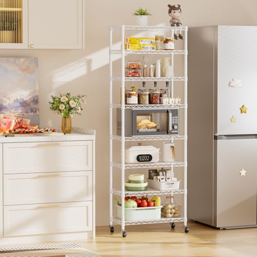 SINGAYE 8 Tier Shelf Organizer Storage Metal Shelves Garage Wire Shelving Unit Pantry Rack Adjustable Standing Storage for Kitchen Closet Laundry Bathroom Pantry 12" D x 22" W x 74" H White - Image 5