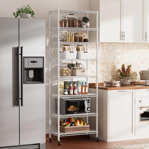 SINGAYE 8 Tier Shelf Organizer Storage Metal Shelves Garage Wire Shelving Unit Pantry Rack Adjustable Standing Storage for Kitchen Closet Laundry Bathroom Pantry 12" D x 22" W x 74" H White - Image 2