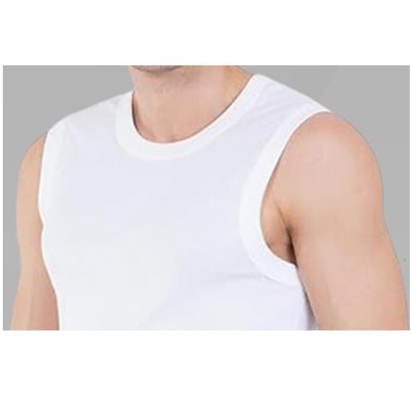 GMR Men's Cotton Close Neck Muscle Tee White Regular Fit Vest - 90cm (Pack of 3), Large - Image 2