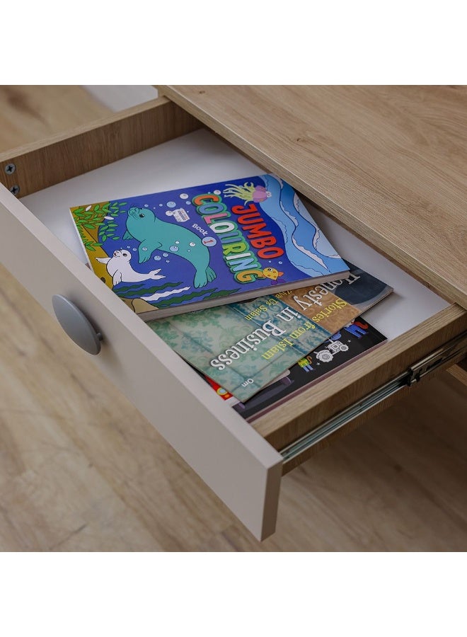 DANUBE HOME مكتب دراسة زيتا بدرج واحد مع رف - أبيض فاتح ورمادي - أثاث مكتبي أنيق للمنزل والعمل - خشب مصنّع - الحجم: L100.2 x W55 x H149.5 سم - مكتب مثالي للمكتب - Image 4