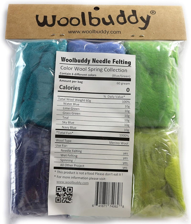 Woolbuddy Needle Felting Wool, Natural Handmade Wool Roving, 6 Vibrant Colors with Instructions (Wool Bag Spring) - Image 2