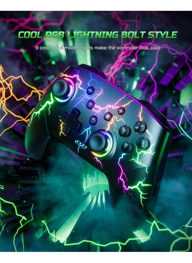 Switch Controller Wireless, Pro Controllers Compatible With Switch Lite/OLED/PC, One-Key Pairing Gamepad With 9-Color RGB LEDs 800mAh Battery 6-Axis Motion Wake Up Function - Lightning - Image 2