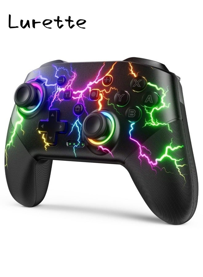 Switch Controller Wireless, Pro Controllers Compatible With Switch Lite/OLED/PC, One-Key Pairing Gamepad With 9-Color RGB LEDs 800mAh Battery 6-Axis Motion Wake Up Function - Lightning - Image 1