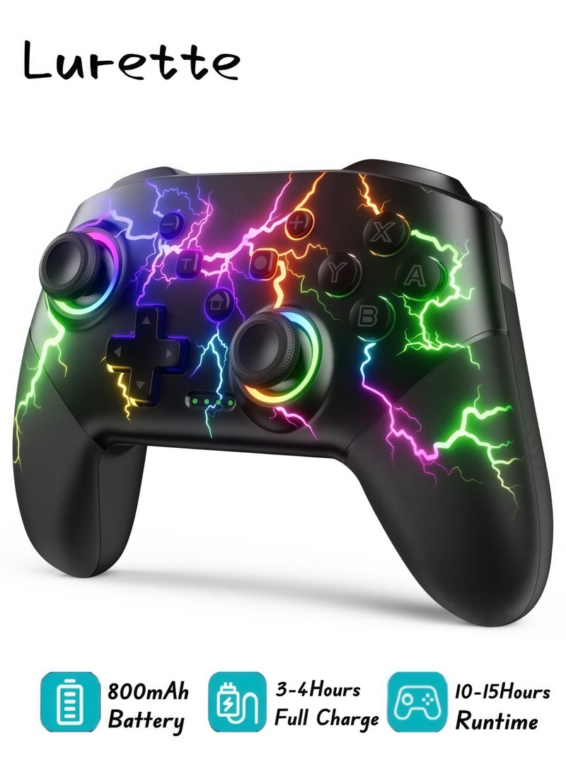 Lurette Switch Controller Wireless, Pro Controllers Compatible With Switch Lite/OLED/PC, One-Key Pairing Gamepad With 9-Color RGB LEDs 800mAh Battery 6-Axis Motion Wake Up Function - Lightning - Image 1