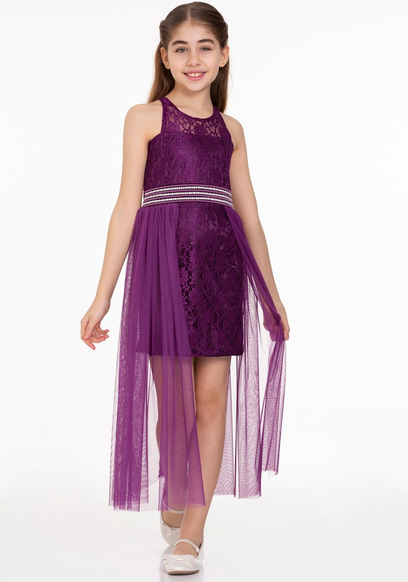 Ahengim AHENGİM GIRL CHILDREN'S EVENING DRESS GIRL'S PEARL STONE TULLE GIRL'S EVENING DRESS AK2229  - Image 1