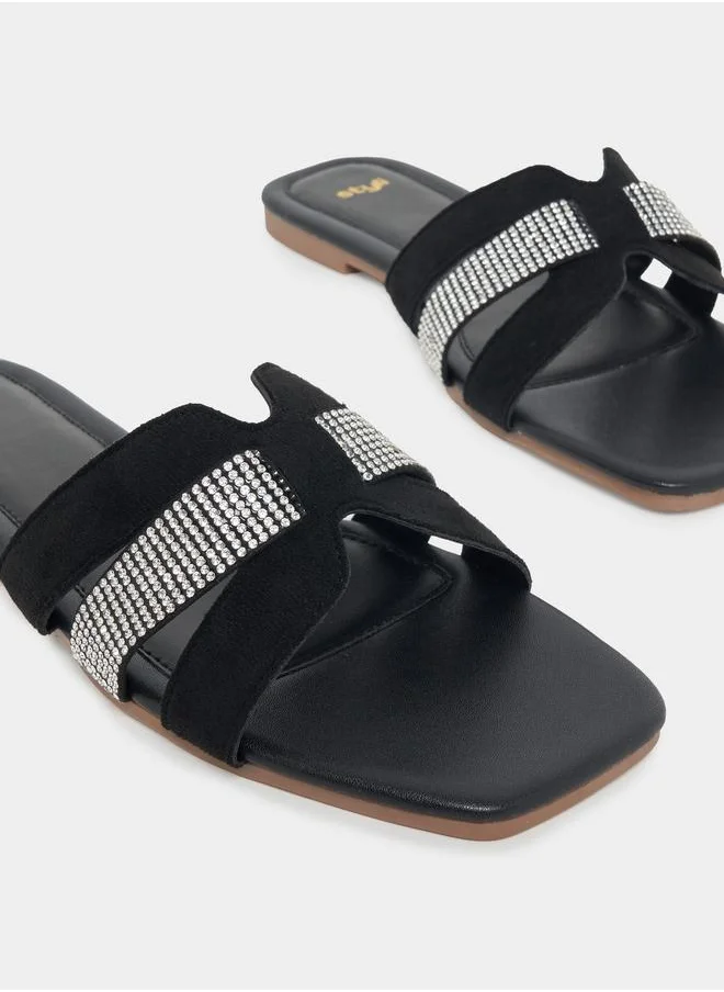 ستايلي Rhinestone Decor Flat Sandals