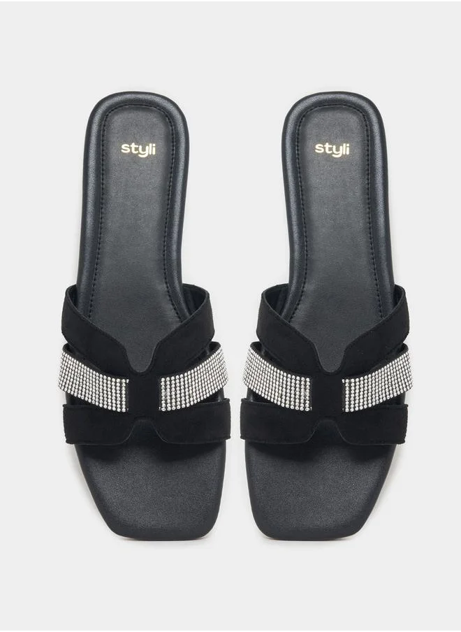 ستايلي Rhinestone Decor Flat Sandals