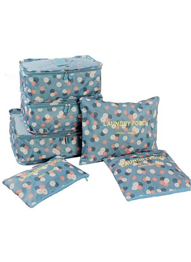 Arabest - 6PCS Set Travel Luggage Organizer Packing Cubes Set Storage Bag Waterproof Laundry Bag Traveling Accessories - Blue Flowers - Image 1