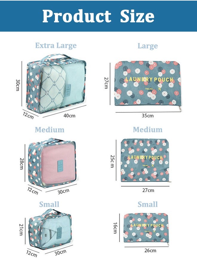 Arabest - 6PCS Set Travel Luggage Organizer Packing Cubes Set Storage Bag Waterproof Laundry Bag Traveling Accessories - Blue Flowers - Image 1