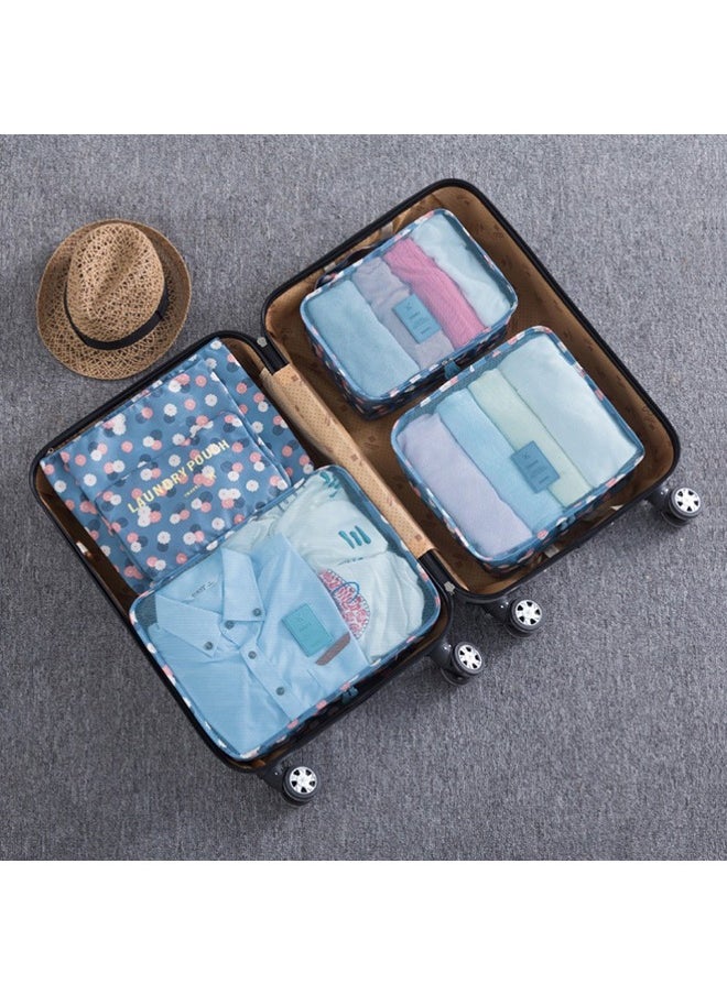 Arabest - 6PCS Set Travel Luggage Organizer Packing Cubes Set Storage Bag Waterproof Laundry Bag Traveling Accessories - Blue Flowers - Image 1