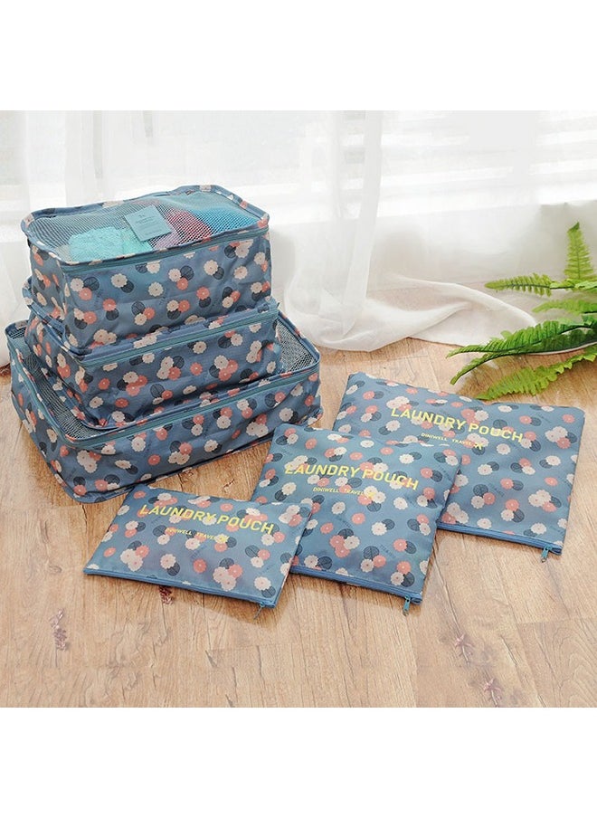 Arabest - 6PCS Set Travel Luggage Organizer Packing Cubes Set Storage Bag Waterproof Laundry Bag Traveling Accessories - Blue Flowers - Image 1