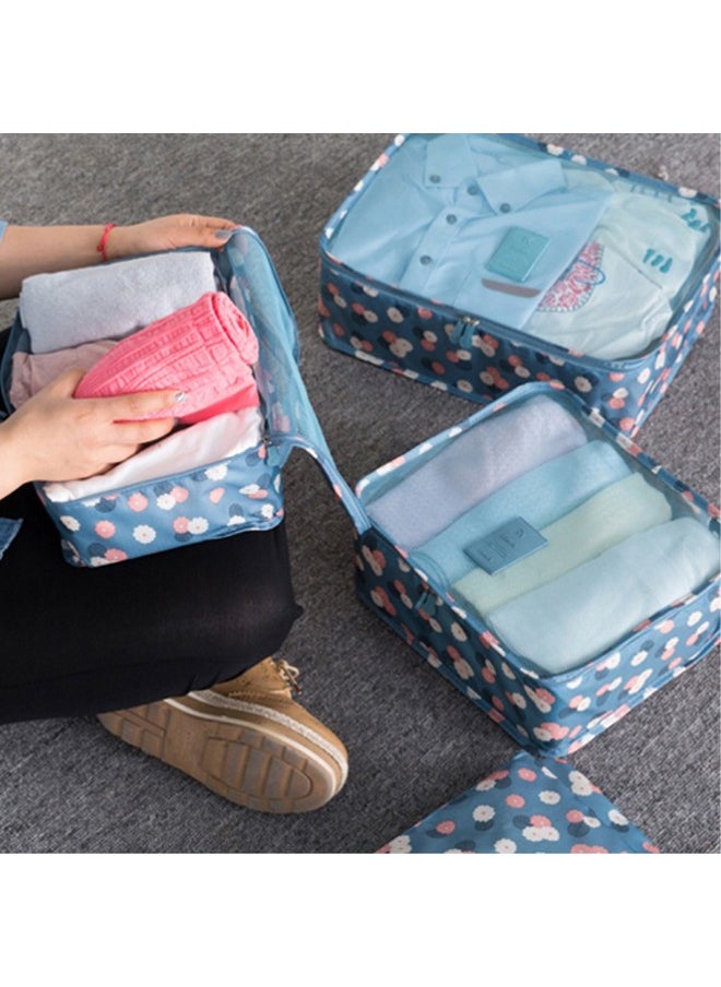 Arabest - 6PCS Set Travel Luggage Organizer Packing Cubes Set Storage Bag Waterproof Laundry Bag Traveling Accessories - Blue Flowers - Image 1