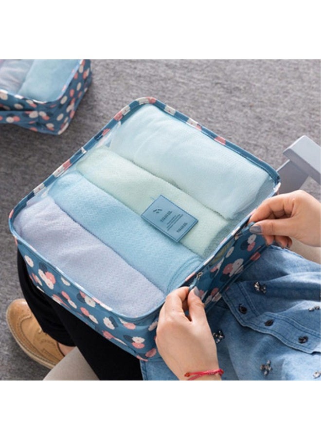 Arabest - 6PCS Set Travel Luggage Organizer Packing Cubes Set Storage Bag Waterproof Laundry Bag Traveling Accessories - Blue Flowers - Image 1