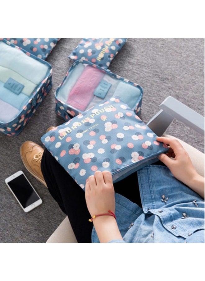 Arabest - 6PCS Set Travel Luggage Organizer Packing Cubes Set Storage Bag Waterproof Laundry Bag Traveling Accessories - Blue Flowers - Image 1