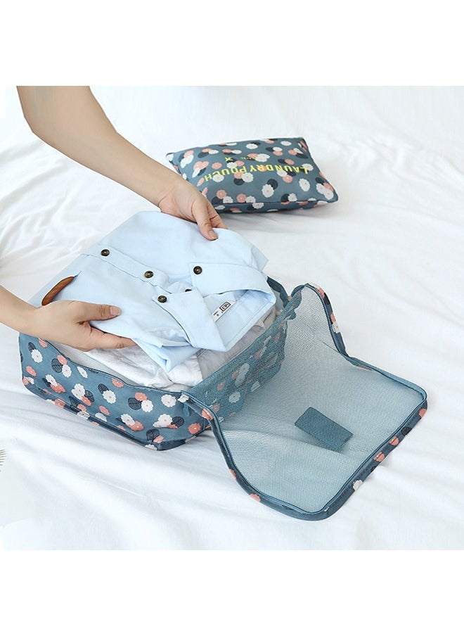 Arabest - 6PCS Set Travel Luggage Organizer Packing Cubes Set Storage Bag Waterproof Laundry Bag Traveling Accessories - Blue Flowers - Image 1