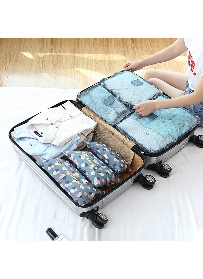 Arabest - 6PCS Set Travel Luggage Organizer Packing Cubes Set Storage Bag Waterproof Laundry Bag Traveling Accessories - Blue Flowers - Image 1