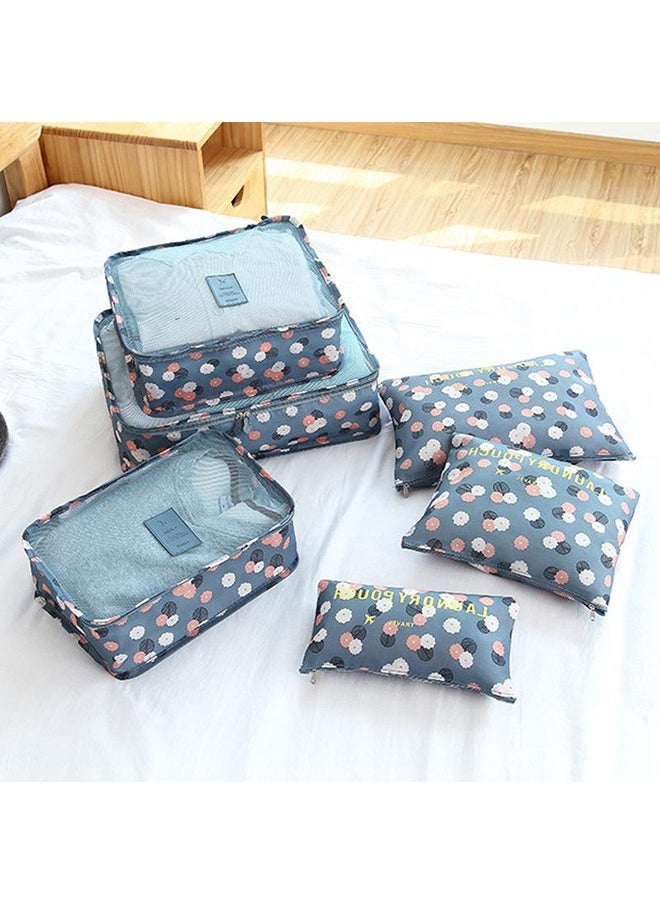 Arabest - 6PCS Set Travel Luggage Organizer Packing Cubes Set Storage Bag Waterproof Laundry Bag Traveling Accessories - Blue Flowers - Image 1