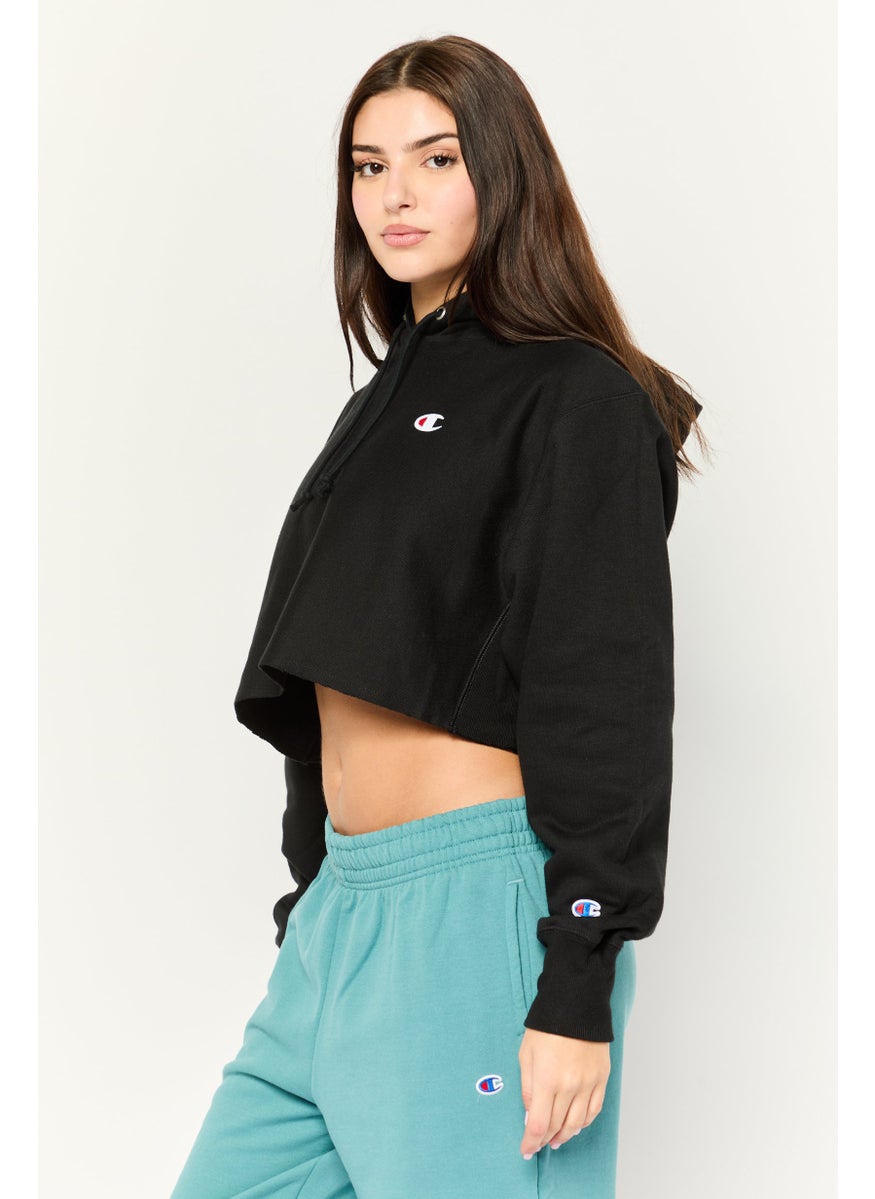 Champion Women Sportswear Fit Long Sleeve Outdoor  Cropped Sweatshirt, Black  - Image 2