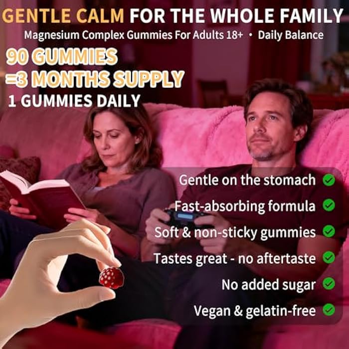 ENXOS 15-in-1 Magnesium Complex Gummies 350 mg/Serv with Ashwagandha Root,Vitamin D3,L-Theanine,Zinc Gluconate,CoQ10, Stress Relief Glycinate Gummy, Sugar Free Chews Supplement for Adults Sleep (Raspberry) - Image 3