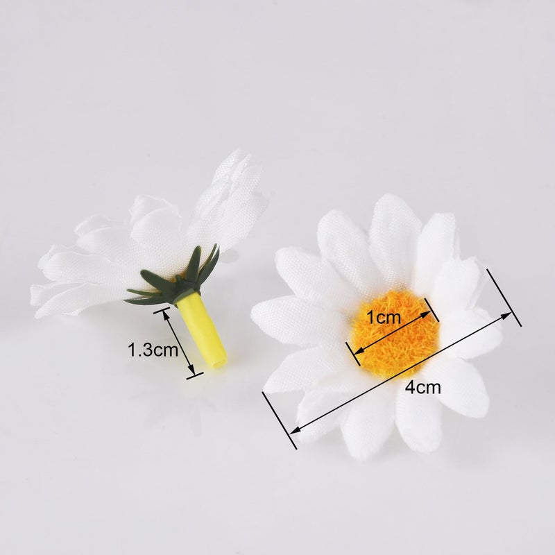 WILLBOND WILLBOND 100 Pieces White Fabric Daisy Flower Heads Flowers 4 cm Artificial Daisy Crafts for Easter Wedding Hat Party Decorations  - Image 3