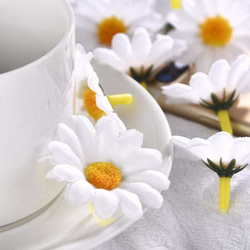 WILLBOND WILLBOND 100 Pieces White Fabric Daisy Flower Heads Flowers 4 cm Artificial Daisy Crafts for Easter Wedding Hat Party Decorations  - Image 5