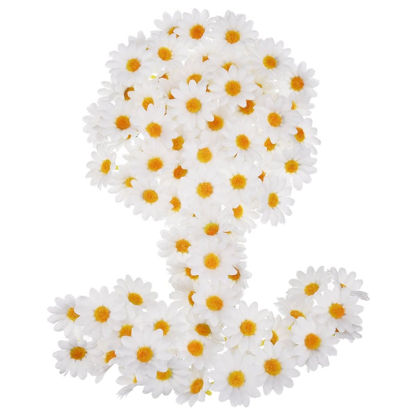 WILLBOND WILLBOND 100 Pieces White Fabric Daisy Flower Heads Flowers 4 cm Artificial Daisy Crafts for Easter Wedding Hat Party Decorations  - Image 1