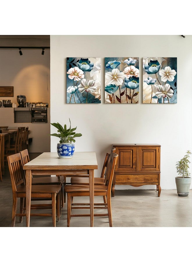 SERIMINO SERIMINO 3 Piece Lotus Flower Canvas Wall Art for Living Room, Blue Floral Picture Wall Decor for Dining Room Bedroom, Art Print Painting for Home Decorations 12"X16"  - Image 2