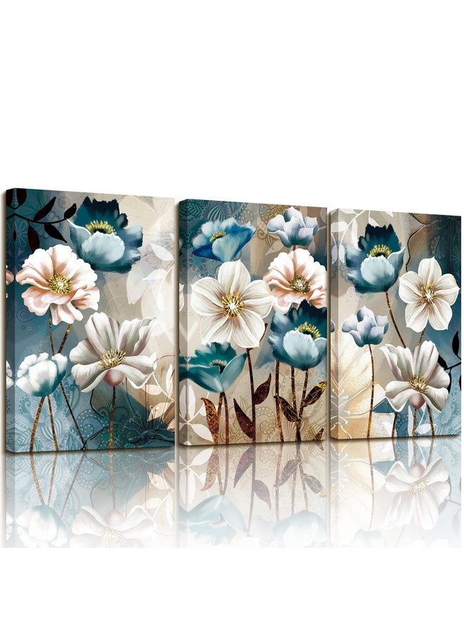 SERIMINO SERIMINO 3 Piece Lotus Flower Canvas Wall Art for Living Room, Blue Floral Picture Wall Decor for Dining Room Bedroom, Art Print Painting for Home Decorations 12"X16"  - Image 1