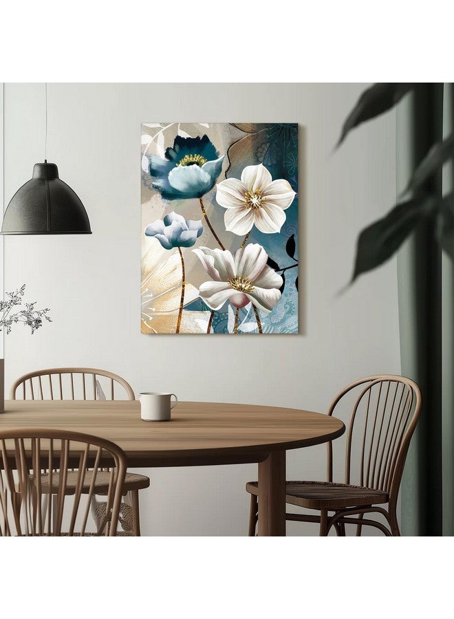 SERIMINO SERIMINO 3 Piece Lotus Flower Canvas Wall Art for Living Room, Blue Floral Picture Wall Decor for Dining Room Bedroom, Art Print Painting for Home Decorations 12"X16"  - Image 4