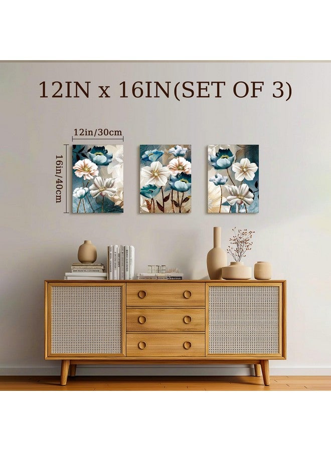 SERIMINO SERIMINO 3 Piece Lotus Flower Canvas Wall Art for Living Room, Blue Floral Picture Wall Decor for Dining Room Bedroom, Art Print Painting for Home Decorations 12"X16"  - Image 3