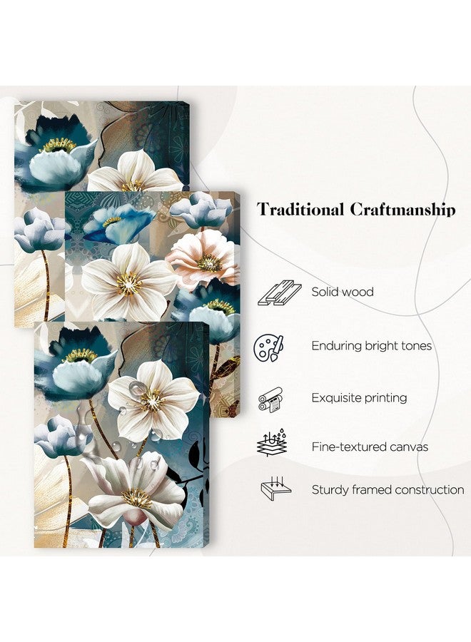 SERIMINO SERIMINO 3 Piece Lotus Flower Canvas Wall Art for Living Room, Blue Floral Picture Wall Decor for Dining Room Bedroom, Art Print Painting for Home Decorations 12"X16"  - Image 5