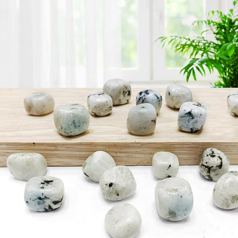 Shubhanjali Shubhanjali Reiki Healing Rainbow Moonstone Crystal Single Tumble Stone Raw Rainbow Moonstone Tumble Gemstone Pebble for Aquarium Home Decorative Garden Table Vastu Correction 1 Pc White  - Image 4