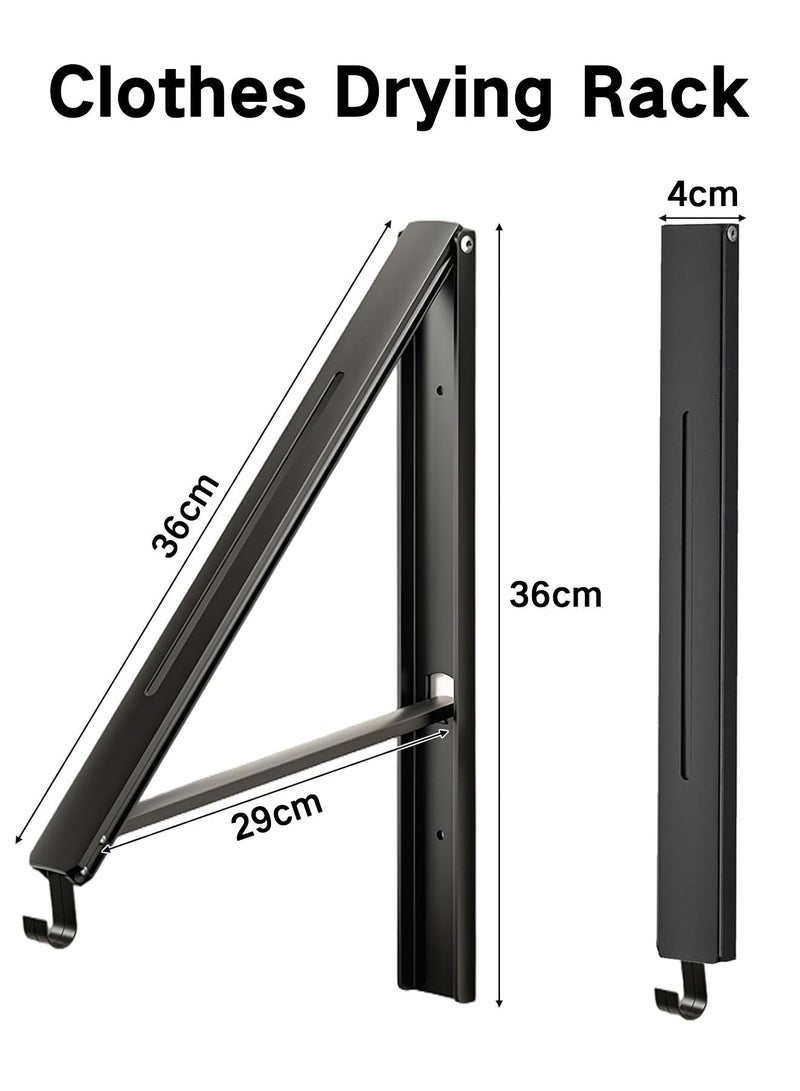 GOOGO Retractable Clothes Rack - Wall Mounted Folding Clothes Hanger Drying Rack for Laundry Room Closet Storage Organization, Aluminum, Easy Installation (Black) - Image 2