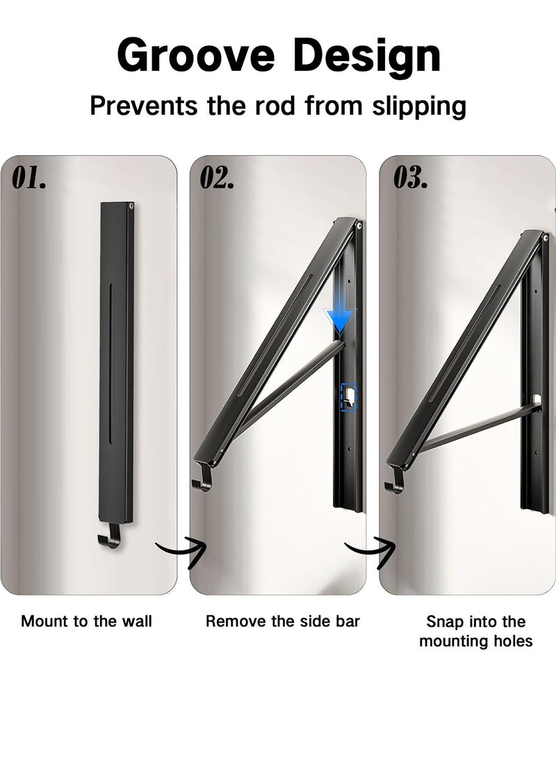GOOGO Retractable Clothes Rack - Wall Mounted Folding Clothes Hanger Drying Rack for Laundry Room Closet Storage Organization, Aluminum, Easy Installation (Black) - Image 4