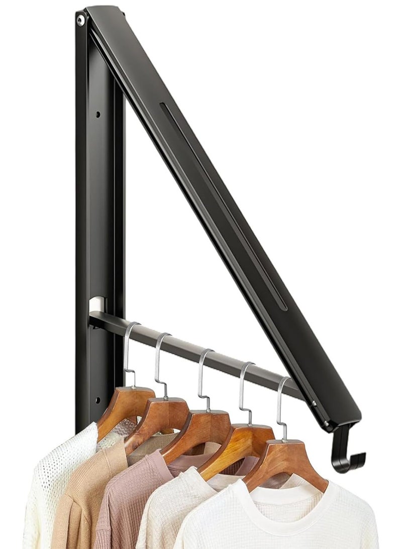 GOOGO Retractable Clothes Rack - Wall Mounted Folding Clothes Hanger Drying Rack for Laundry Room Closet Storage Organization, Aluminum, Easy Installation (Black) - Image 1