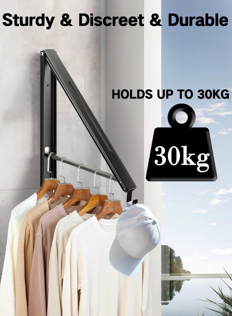 GOOGO Retractable Clothes Rack - Wall Mounted Folding Clothes Hanger Drying Rack for Laundry Room Closet Storage Organization, Aluminum, Easy Installation (Black) - Image 5
