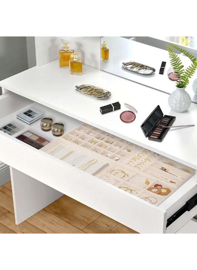 Generic - Stackable Velvet Jewelry Trays Organizer, Jewelry Storage Display Trays for Drawer, Earring Necklace Bracelet Ring Organizer, Set of 4 (Beige) - Image 1