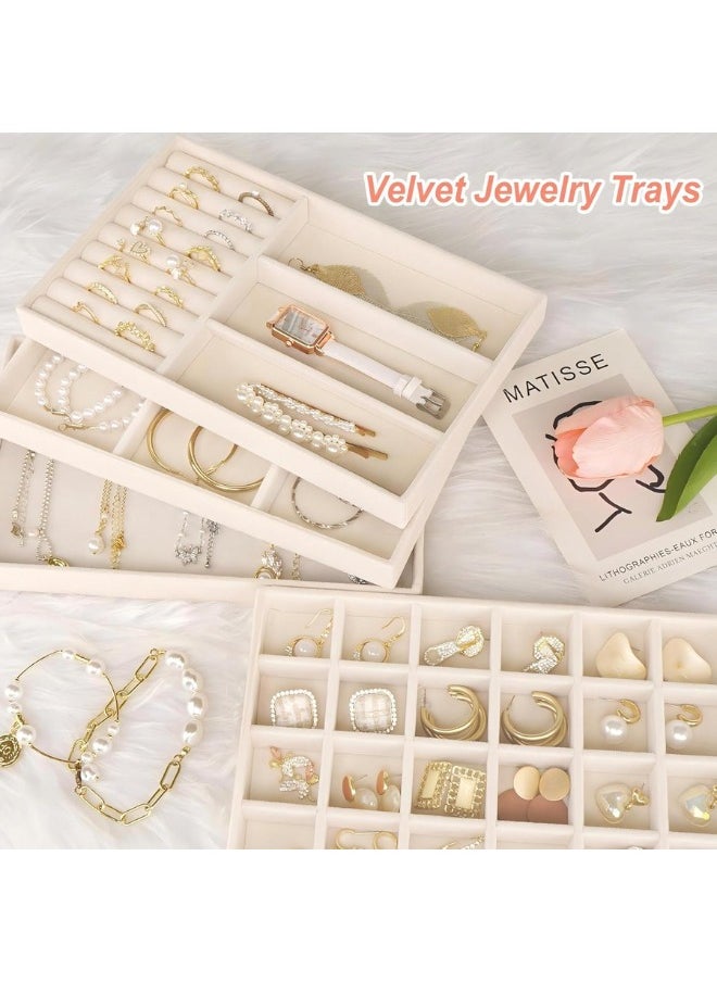 Generic - Stackable Velvet Jewelry Trays Organizer, Jewelry Storage Display Trays for Drawer, Earring Necklace Bracelet Ring Organizer, Set of 4 (Beige) - Image 1